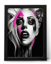 Lady Gaga Black and White Wall Art Poster Print with Colour Contrast