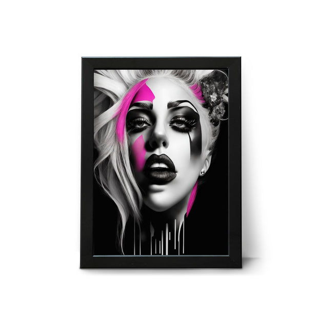 Lady Gaga Black and White Wall Art Poster Print with Colour Contrast