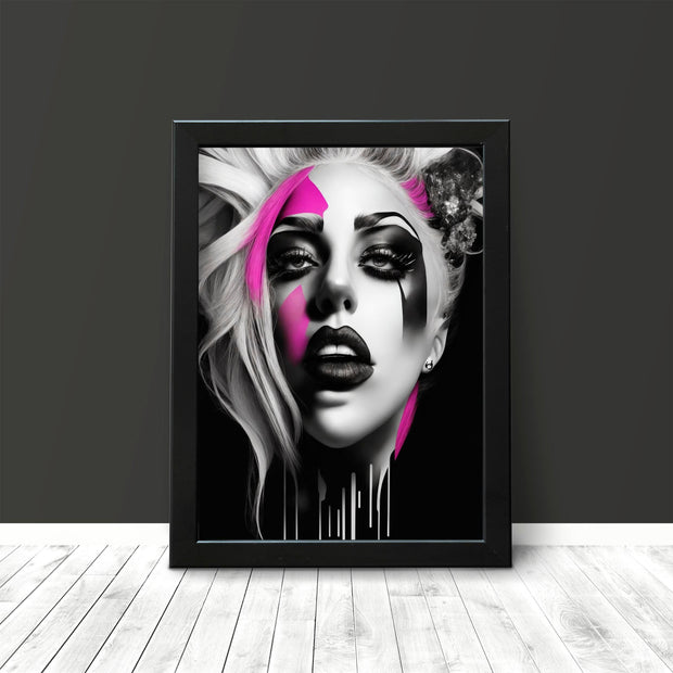 Lady Gaga Black and White Wall Art Poster Print with Colour Contrast