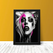 Lady Gaga Black and White Wall Art Poster Print with Colour Contrast