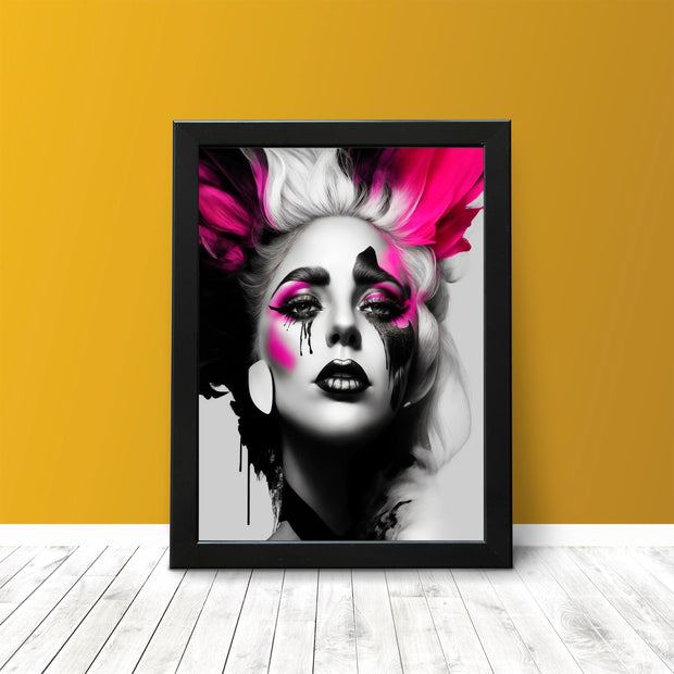 Lady Gaga Stark Black and White Poster Print with Colour Contrast