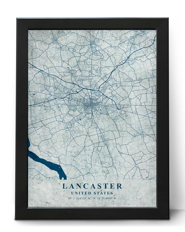 LANCASTER CITY MAP WALL ART VINTAGE WALL FRAME POSTER MAP COLLECTION