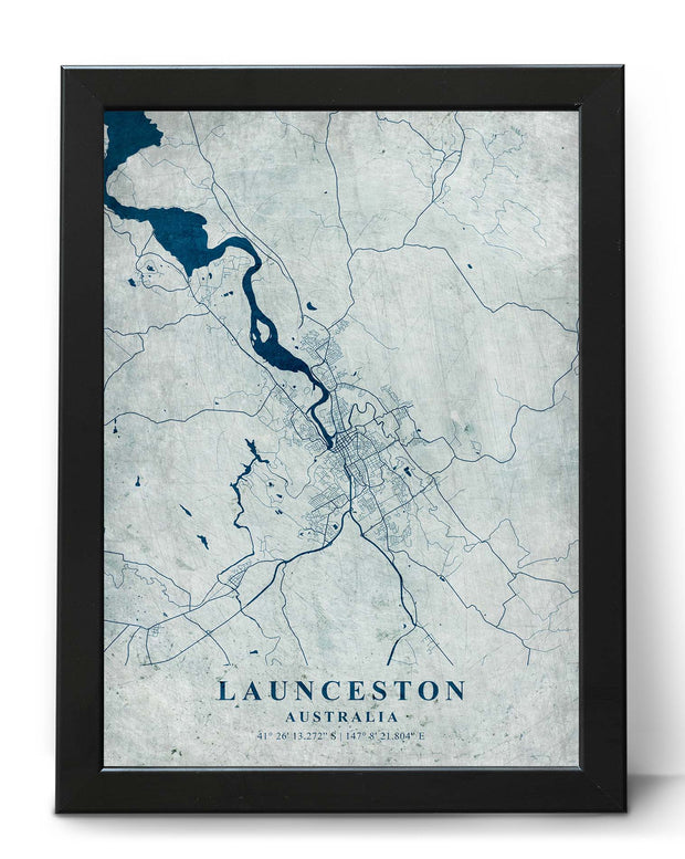 LAUNCESTON CITY MAP WALL ART CANVAS VINTAGE WALL POSTER MAP COLLECTION