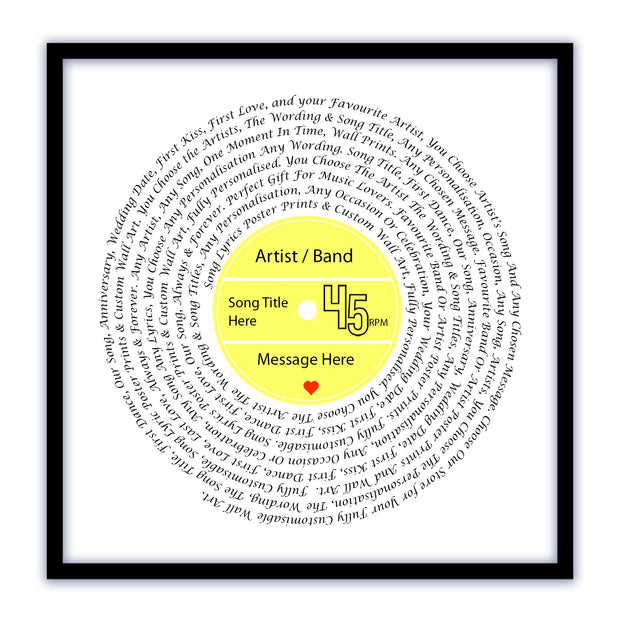 Song Lyric Poster Prints - Any Colour, Vinyl Record Wall Art- Personalised 3