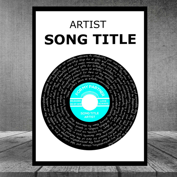 Song Lyric Print Custom Poster, Personalised Vinyl Record Wall Art 6