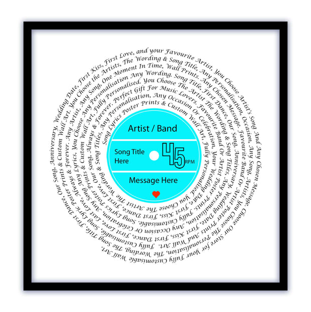 Song Lyric Poster Prints - Any Colour, Vinyl Record Wall Art- Personalised 10