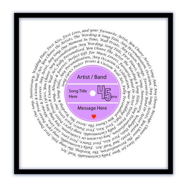 Song Lyric Poster Prints - Any Colour, Vinyl Record Wall Art- Personalised 7