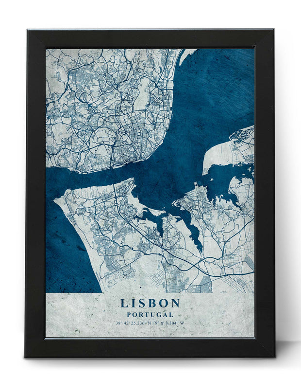 LISBON CITY MAP WALL ART CANVAS VINTAGE WALL ART POSTER MAP COLLECTION