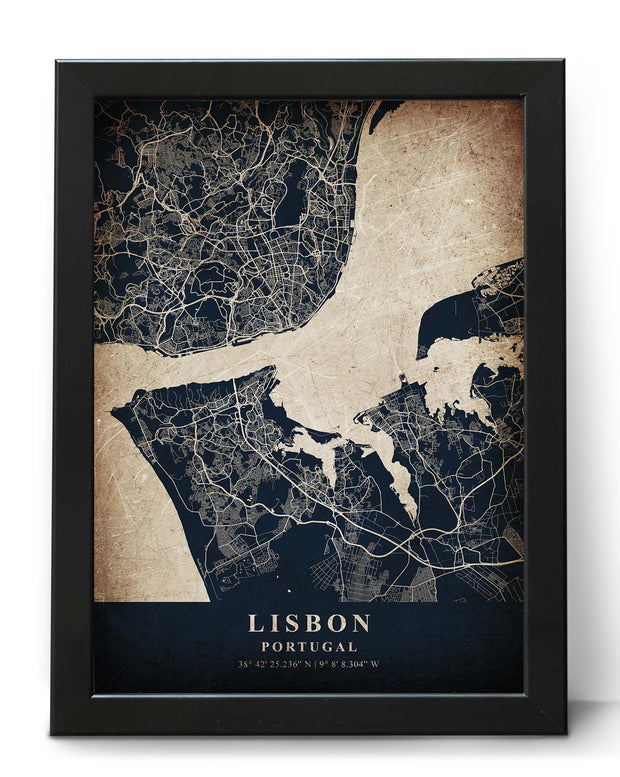 LISBON CITY MAP WALL ART WORK VINTAGE ART GALLERY POSTER MAP COLLECTION