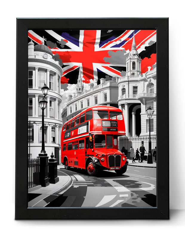 London Architecture & Red Bus Contrasting Cityscape Travel Wall Art Poster Print