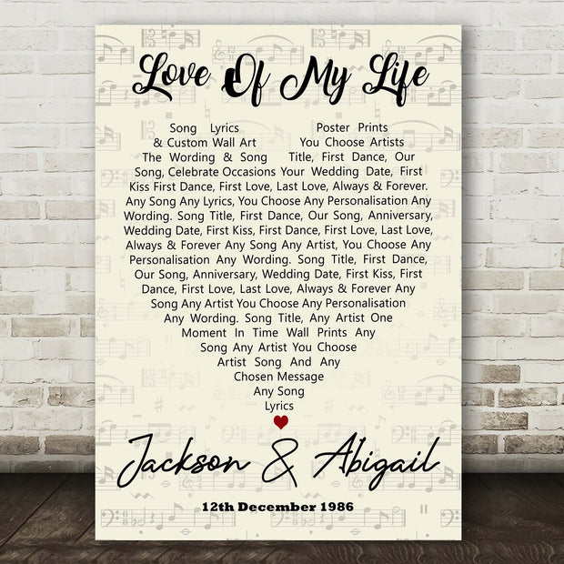 Personalised Song Lyric Poster Prints Custom Script Wall Art - Any Song