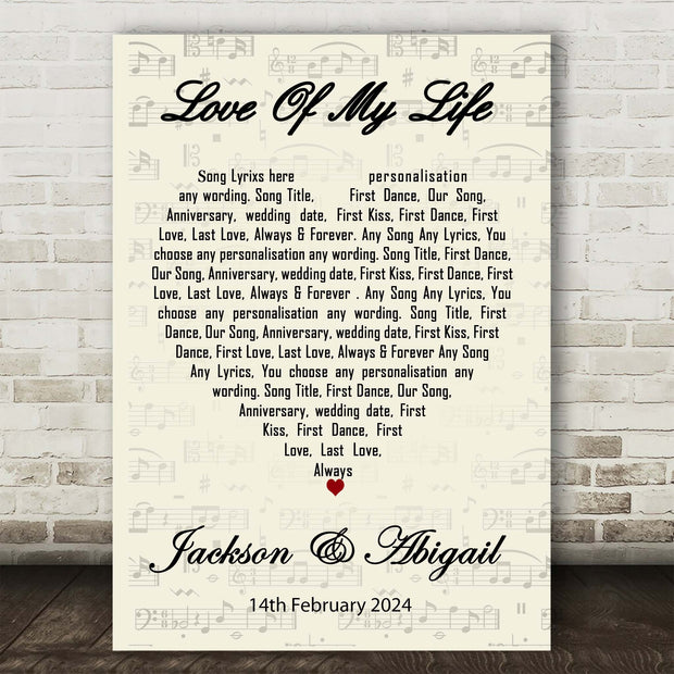 Personalised Song Lyric Poster Prints Custom Script Wall Art - Any Song