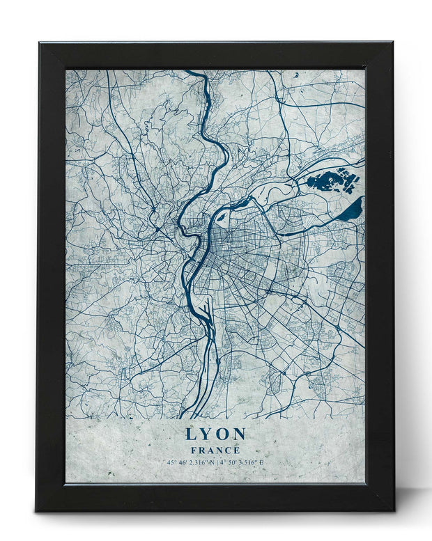 LYON CITY MAP WALL ART VINTAGE DECOR PRINT CANVAS POSTER MAP COLLECTION