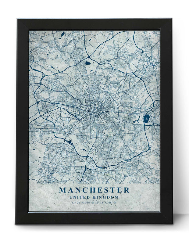 MANCHESTER CITY MAP WALL ART CANVAS VINTAGE DECOR POSTER MAP COLLECTION