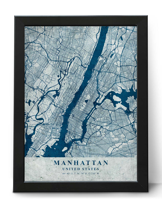 MANHATTAN CITY MAP WALL ART CANVAS VINTAGE WALL POSTER MAP COLLECTION