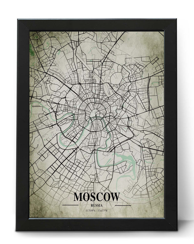 MOSCOW CITY MAP WALL ART FRAME VINTAGE ART GALLERY POSTER MAP COLLECTION