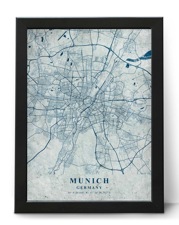 MUNICH CITY MAP WALL ART WORK UNIQUE VINTAGE ART POSTER MAP COLLECTION