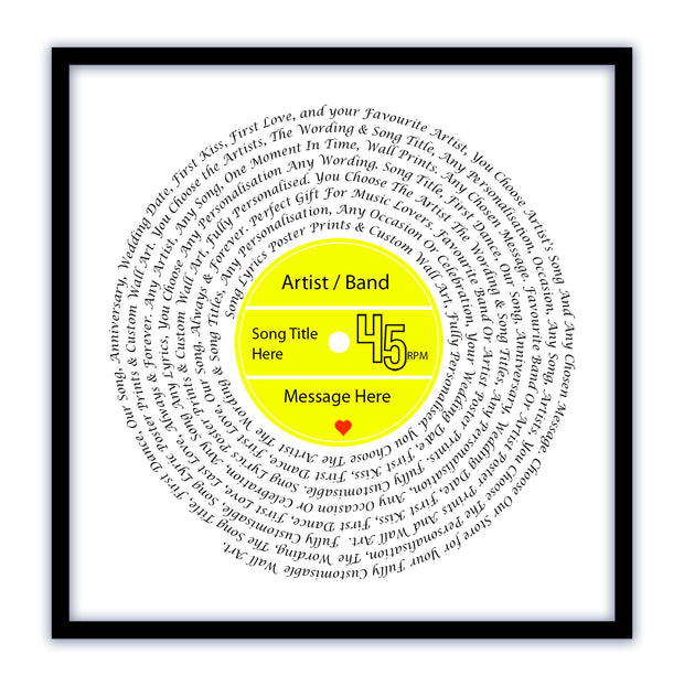 Song Lyric Poster Prints - Any Colour, Vinyl Record Wall Art- Personalised 11