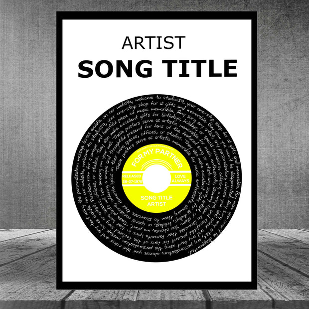 Song Lyric Print Custom Poster, Personalised Vinyl Record Wall Art 4