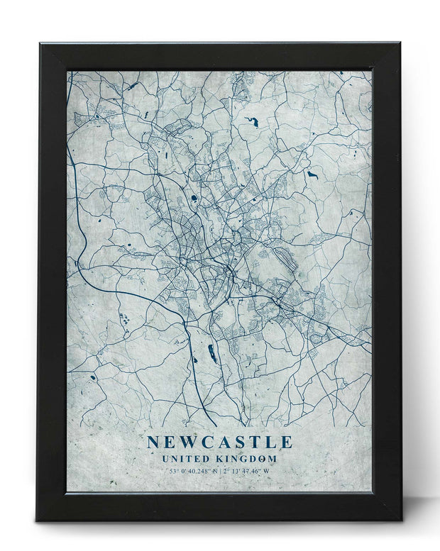 NEW CASTLE CITY MAP WALL ART UNIQUE VINTAGE ART WALL POSTER MAP COLLECTION