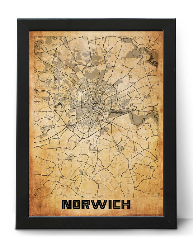 NORWICH CITY MAP WALL ART GALLERY VINTAGE ART FRAME POSTER MAP COLLECTION