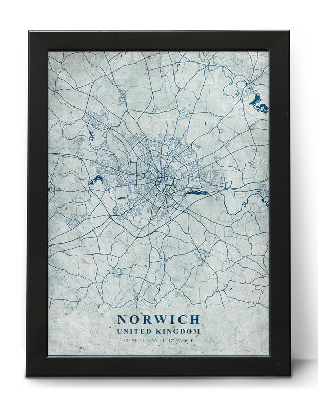 NORWICH CITY MAP WALL ART WORK VINTAGE ART WALL POSTER MAP COLLECTION