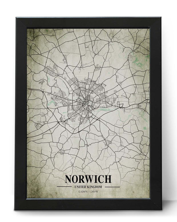 NORWICH CITY MAP WALL ART VINTAGE FRAME ART WORK POSTER MAP COLLECTION