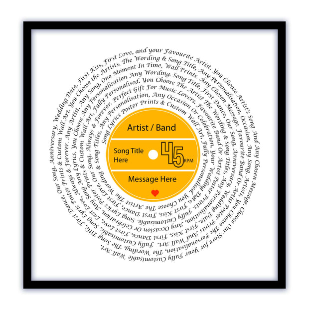 Song Lyric Poster Prints - Any Colour, Vinyl Record Wall Art- Personalised 12