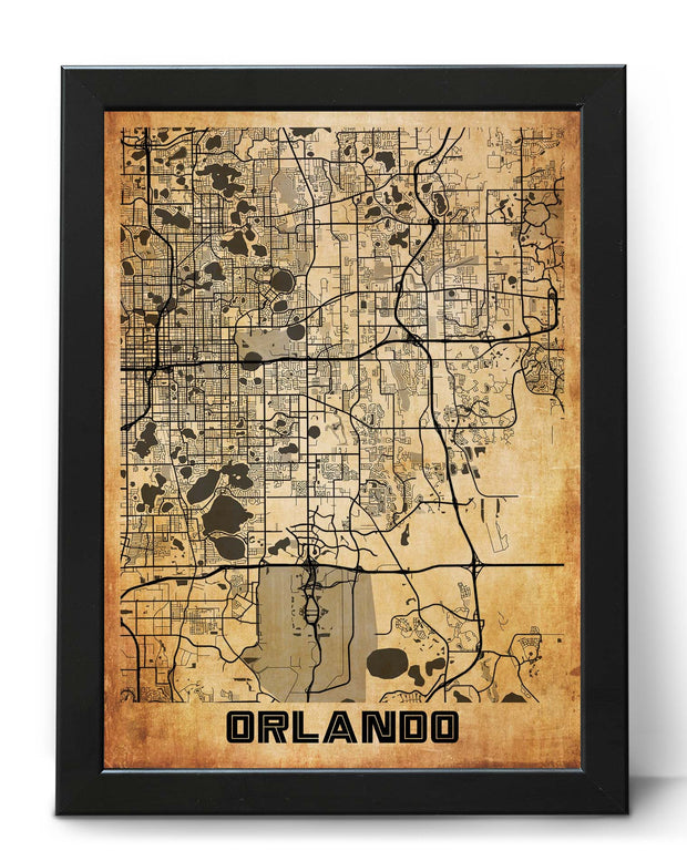 ORLANDO CITY MAP WALL ART VINTAGE ART GALLERY FRAME POSTER MAP COLLECTION