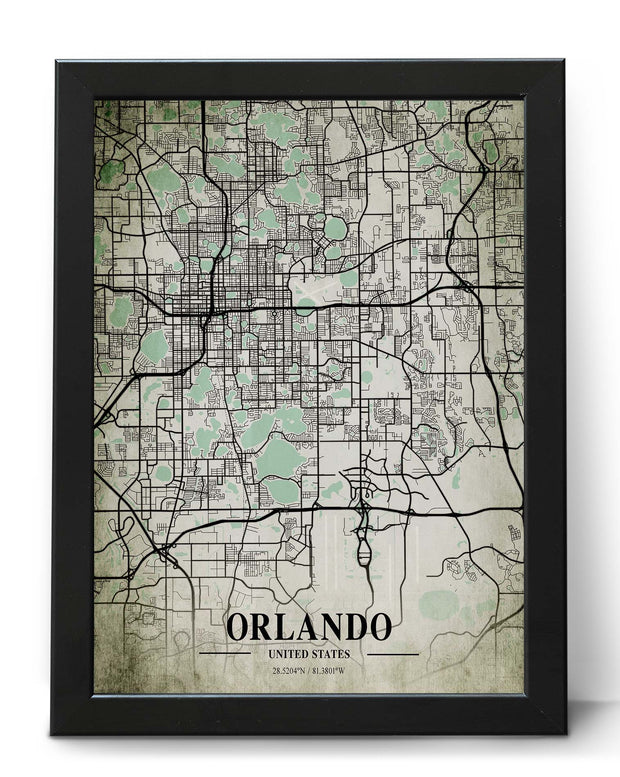 ORLANDO CITY MAP WALL ART VINTAGE GALLERY ART WORK POSTER MAP COLLECTION