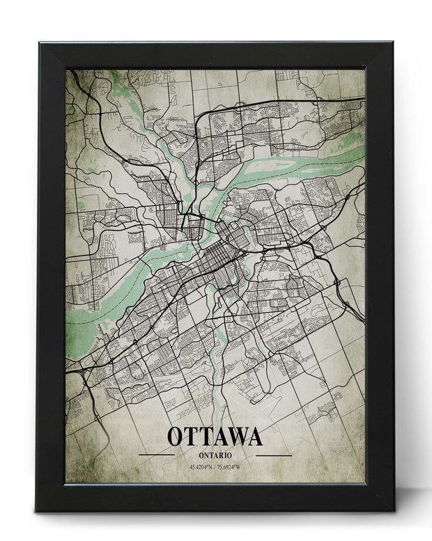 OTTAWA CITY MAP WALL ART VINTAGE CANVAS ART WORK POSTER MAP COLLECTION