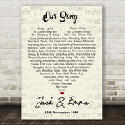 Our Song Personalised Song Lyric Poster Prints Custom Heart Wall Art Script