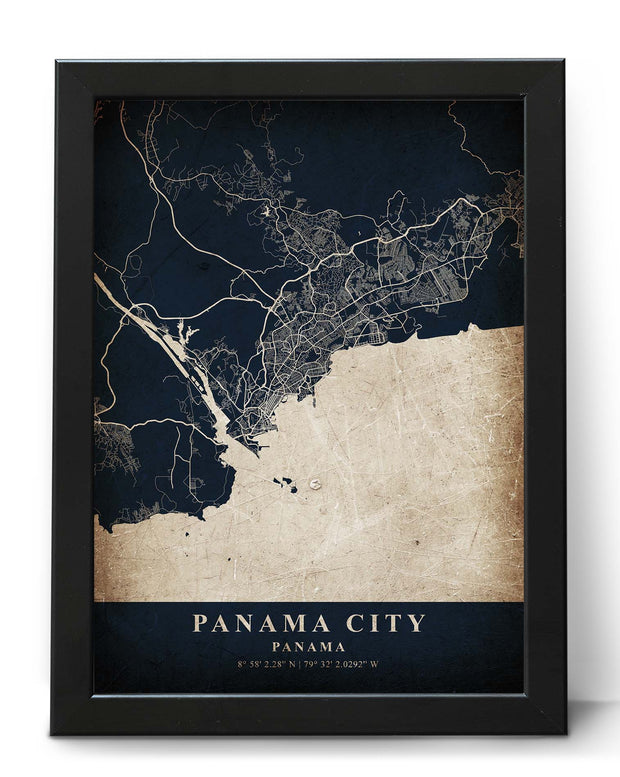 PANAMA CITY MAP WALL POSTER ART VINTAGE CANVAS POSTER MAP COLLECTION