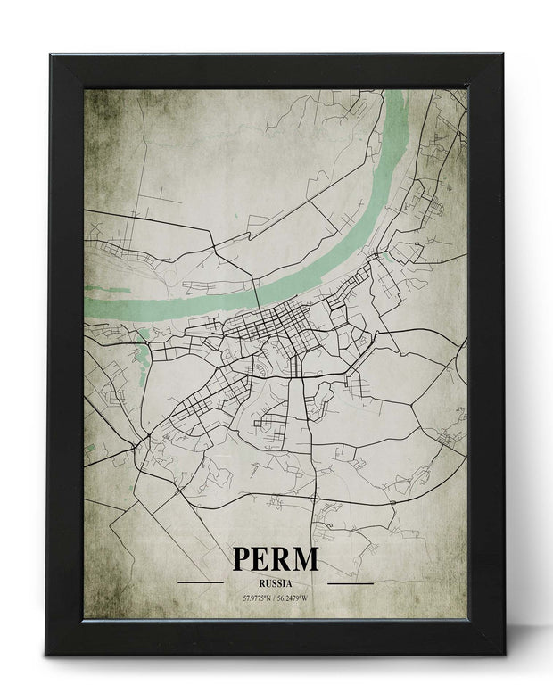 PERM CITY MAP WALL ART UNIQUE DECOR VINTAGE ART POSTER MAP COLLECTION