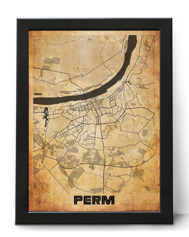 PERM CITY MAP WALL ART VINTAGE WALL DECOR CANVAS POSTER MAP COLLECTION