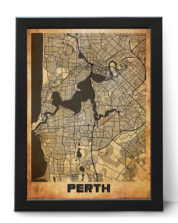 PERTH CITY MAP WALL ART VINTAGE WALL CANVAS ART POSTER MAP COLLECTION