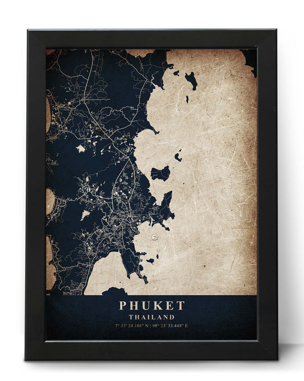 PHUKET CITY MAP WALL ART GALLERY VINTAGE ART PRINT POSTER MAP COLLECTION