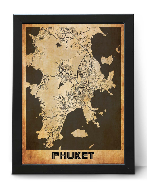 PHUKET CITY MAP WALL ART WORK VINTAGE HANGING ART POSTER MAP COLLECTION