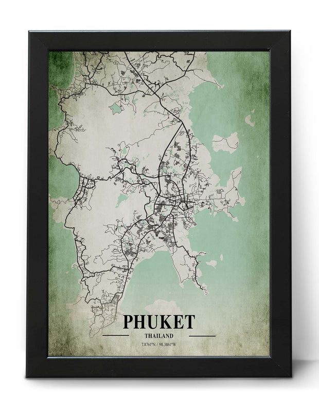 PHUKET CITY MAP WALL ART WORK UNIQUE VINTAGE ART POSTER MAP COLLECTION