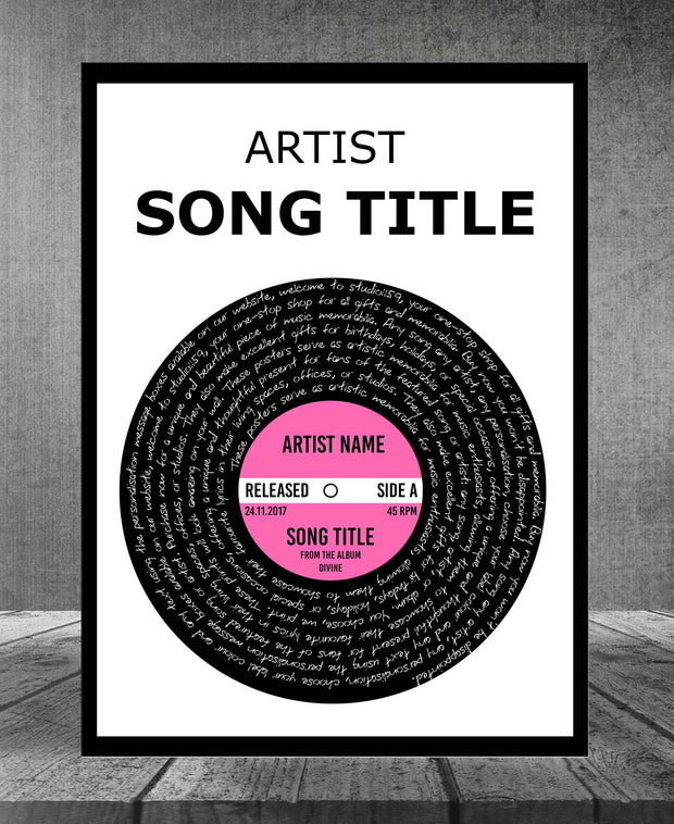 Song Lyric Print Custom Poster, Personalised Vinyl Record Art, Band