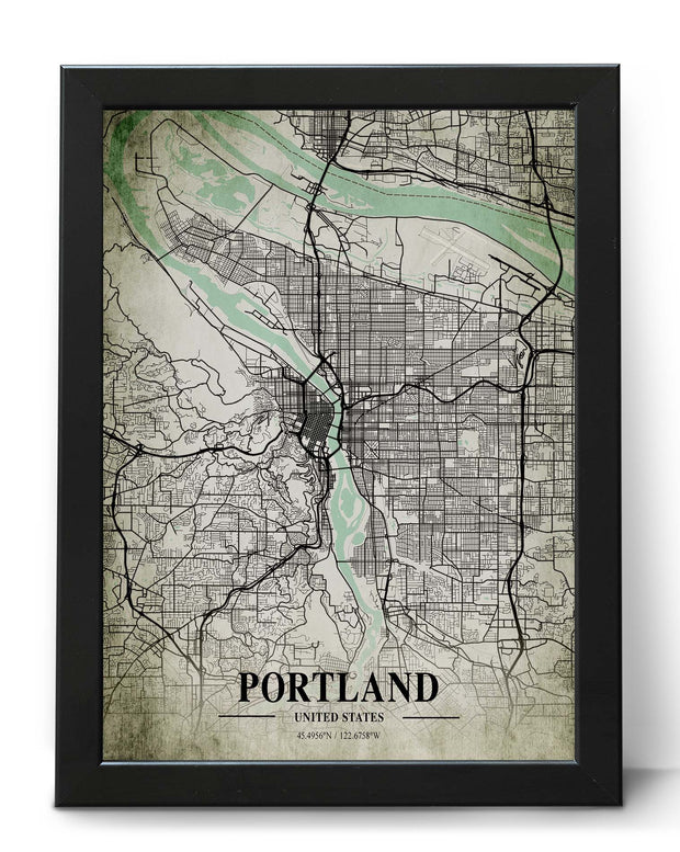 PORTLAND CITY MAP WALL ART GALLERY VINTAGE ART POSTER MAP COLLECTION