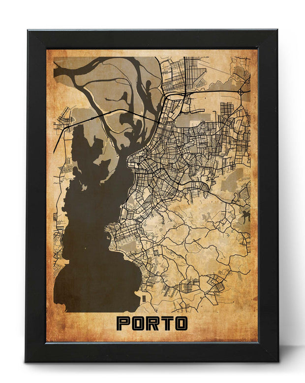 PORTO CITY MAP WALL ART CANVAS VINTAGE WALL DECOR POSTER MAP COLLECTION