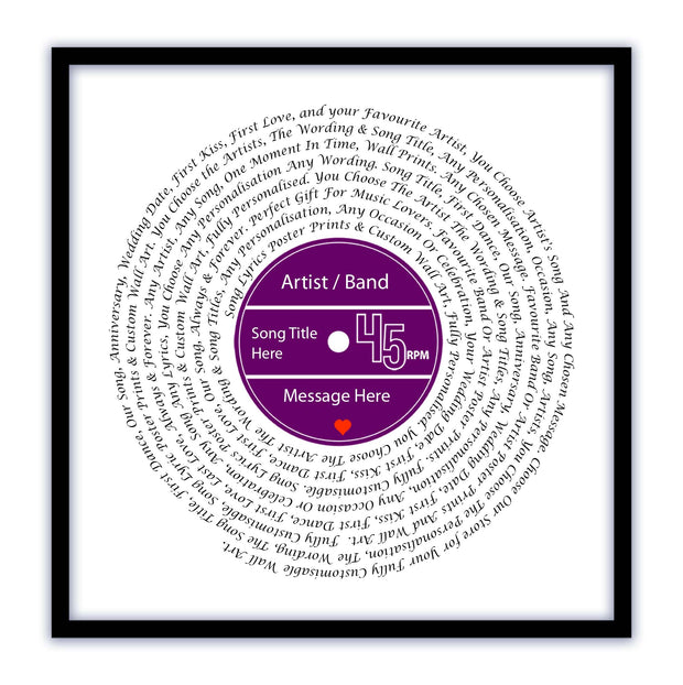 Song Lyric Poster Prints - Any Colour, Vinyl Record Wall Art- Personalised 13