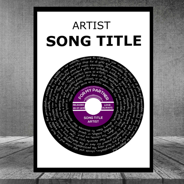 Song Lyric Print Custom Poster, Personalised Vinyl Record Wall Art 7