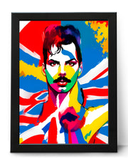 Queen Freddie Mercury Abstract style Wall Art Poster Print UK flag backdrop