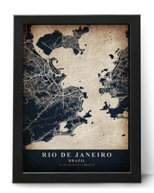 RIO DE JANEIRO CITY MAP WALL ART VINTAGE FRAME ART WORK POSTER MAP COLLECTION