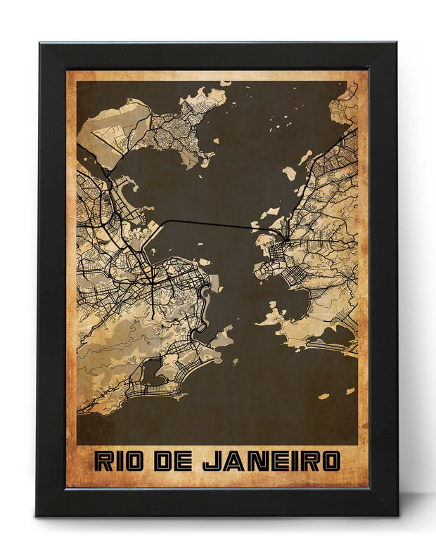 RIO DE JANEIRO CITY MAP WALL ART CANVAS VINTAGE WALL POSTER MAP COLLECTION