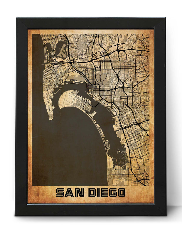 SAN DIEGO CITY MAP WALL ART VINTAGE UNIQUE WALL ART POSTER MAP COLLECTION