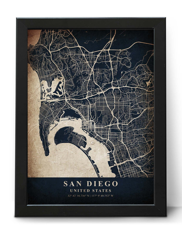 SAN DIEGO CITY MAP WALL DECOR VINTAGE ART WORK POSTER MAP COLLECTION