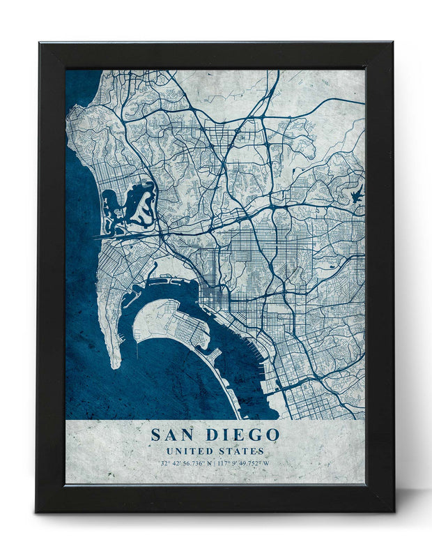 SAN DIEGO CITY MAP WALL ART CANVAS VINTAGE WALL ART POSTER MAP COLLECTION